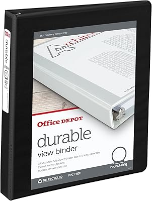 OfficeMax Durable View Binders with Round Ring 1, Black
