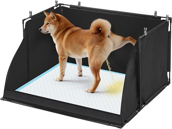 Uross Dog Pee Pad Holder with High Walls, Foldable Indoor Puppy Potty Training Station, Extra Large No-Spill Pet Litter Box Toilet for Male Dogs to Stop Peeing in House- Black