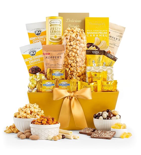 GiftTree As Good As Gold Gourmet Gift Basket - Featuring Decadent Truffles, Chocolate Delights, Lemon Wafers & More Exquisite Delicacies