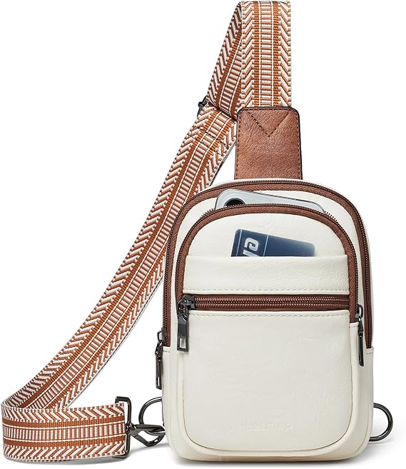 LATMAP 3L SMALL Sling Bag Fanny Packs For Women Men Mini Crossbody Chest Belt Travel Bag Purse Handbag Faux Leather Fashion Cute Beige