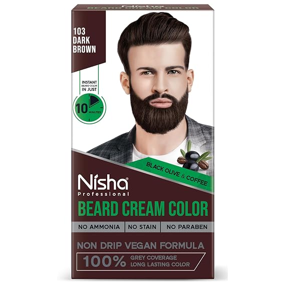 Nisha Beard Colour for Men (120gm) :-: Dark Brown, No Stain & Quick color in 10 Minute, Complete Grey Coverage, Long-Lasting beard Color, Ammonia-Free, Paraben-Free (1 Pack)