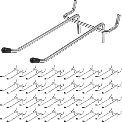 24 Pcs Peg Hook for Pegboards, 4 Inch Pegboards Hooks, Pegboardes Double Hooks Fit 14 PegBoard Holes, Heavy Duty Pegboard Pegs with Black Rubber Tipped, Peg Board Organizer Accessories for Garage