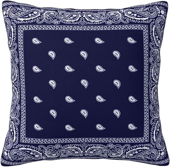 Bandana True Blue Double Sided Faux Fur Pillow Cover with Hidden Zipper - Soft Decorative Pillow Case for Sofa Bed Car