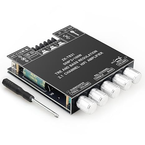ZK-TB21 50WX2+100W Power Amplifier Board, TPA3116D2 Chip with Bluetooth and AUX Inputs, 2.1 Channel Audio Power Amplifier
