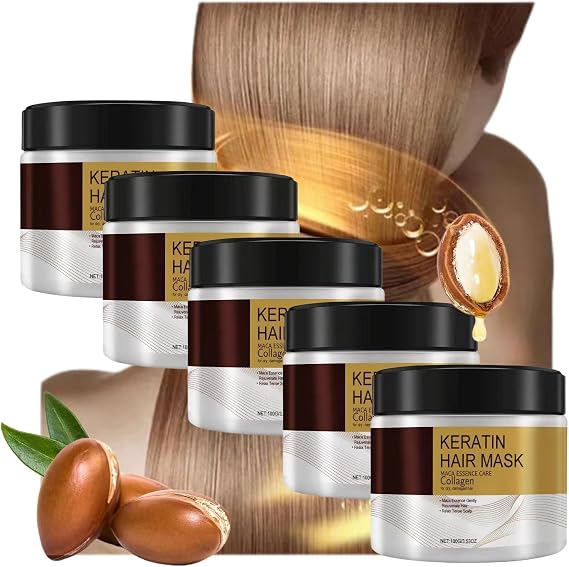 Argan Oil Collagen Hair Mask, Deep Conditioner, Deep Repair Conditioning Coconut Oil Essence Hair Mask Collagen Hair Treatment for Dry Damaged Hair for All Hair Types 5 PCS
