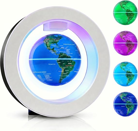 Magnetic Levitating Globe Floating Globes, O Shape Levitation Globe with Multicolor LED Lights and Touch Control, Gravity Spinning Globes for Desk Decor, Cool Tech Creative Gift