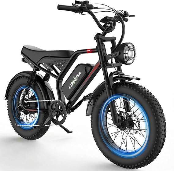Likebike Electric Bike for Adults 1500W/2000W/3000W Peak,20" Fat Tire Ebike, 48V 20AH/23AH/33Ah Removable Battery 7-Speed Full Suspension Mountain Bike Off Road Hydraulic Disc Brake