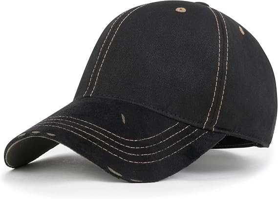 ililily Cotton Crown Strapback Trucker Hat Faux Suede Brim Baseball Cap