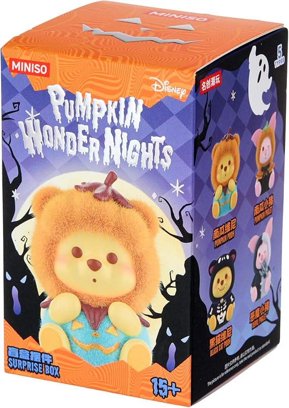 MINISO Disney Winnie The Pooh Pumpkin Night Pocket Monster Blind Box Figurine - Surprise Collectible Vinyl Figures, Cute Autumn Halloween Collectible for Home Decor, Gifts, Display (Single Box)