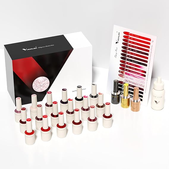 VENALISA V6 Gel Nail Polish Kit of 22 Pcs With Color Book Cat Eye Dark Red