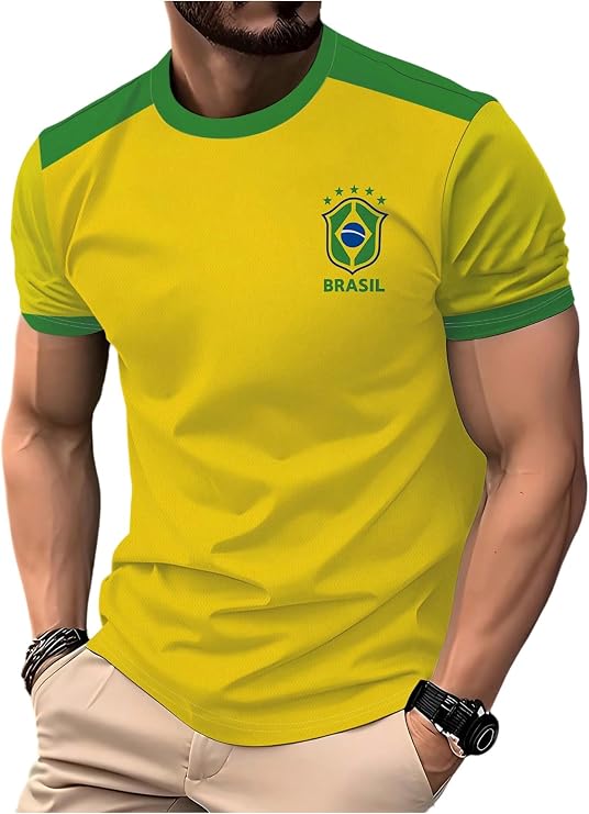 SweatyRocks Men's Brasil Soccer Jersey T Shirts Short Sleeve Graphic Tees Football Shirt