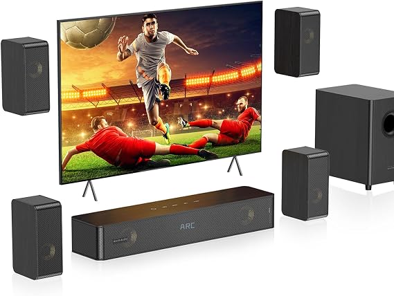 Wooden Soundbar for TV with Clear Dialogue, 5.1 Surround Sound System w/5.25'' Subwoofer & Deep Bass, Compact Home Theater Sound Bar for Football & Movie Nights, Easy Setup with ARC/OPT/BT/AUX, 2026