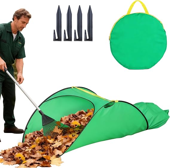 Leaf Collector Foldable Leaf Pick Up Tools Extra Large Portable Pop Up Leaf Bags Reusable Yard Garden Bags for Leaves Lawn Trash (Green-Large capacity)