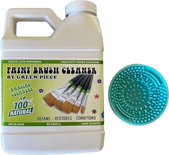 Green Piece Completely Non-Toxic Paint Brush Cleaner (Made in USA) for Paint Cleanup for Brushes (Combo Pack Paint Brush Cleaner with Mat)