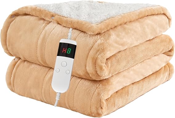 Electric Blanket Heated Full, Soft Flannel 72"x84" Heating Blanket with 8 Hours Auto Off 10 Fast Heating Levels Machine Washable Sherpa Heated Blanket with Overheating Protection