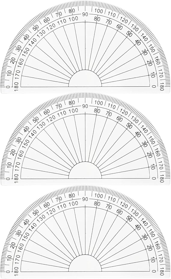 Protractor Set 3pcs,180° Clear Plastic Angle Measurement Tool,for Students, Teachers, Engineers,and Designers,Lightweight and Transparent Design for Easy Reading,Accurate Angle Measurement(10.2cm)