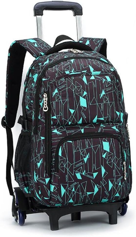 Rolling Backpack School Bag High-Capacity Backpacks | for Girl and Boy Rolling Trolley Bags Six Wheels Climbing Stairs (Black Blue Box)