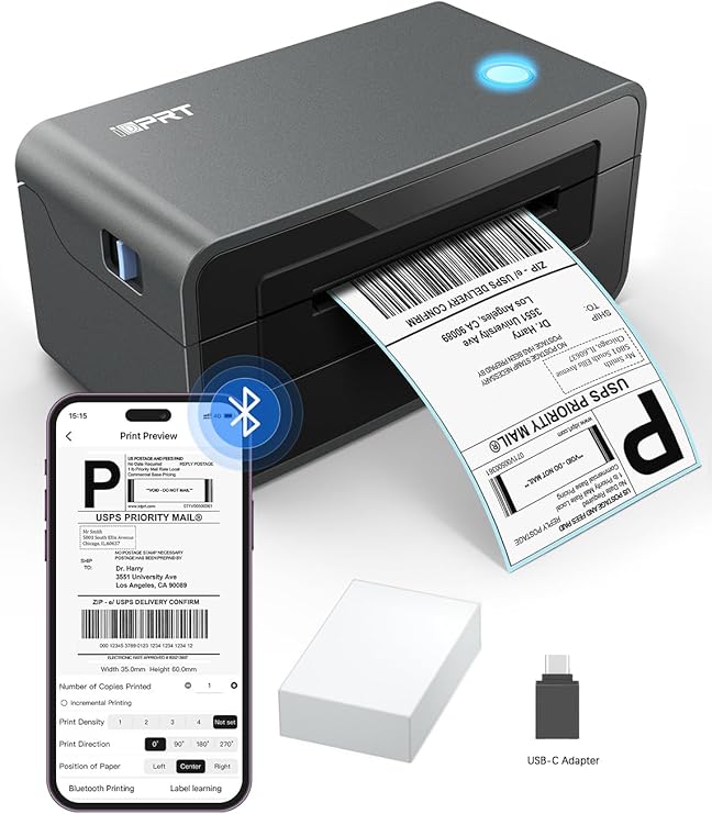 iDPRT Thermal Label Printer 4x6, Shipping Label Printer for Small Business | Wireless Printing for iPhone, Android, Windows & macOS, USB for Computers, App-Based Setup via HereLabel