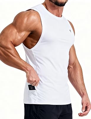 KPSUN Mens Quick Dry Workout Tank Tops Sleeveless Gym Muscle Shirts Fitness Running Athletic Swim Shirt with Side Pocket
