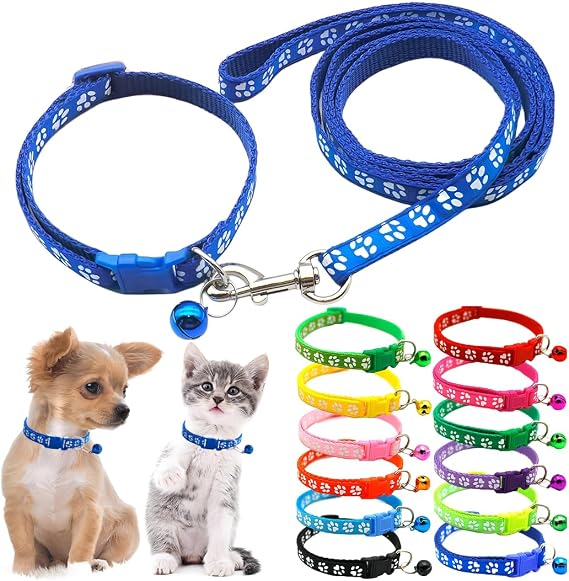 Puppy Leash, Nylon Cat Collars with Bell XXS Dog Collar with Bells, Blue