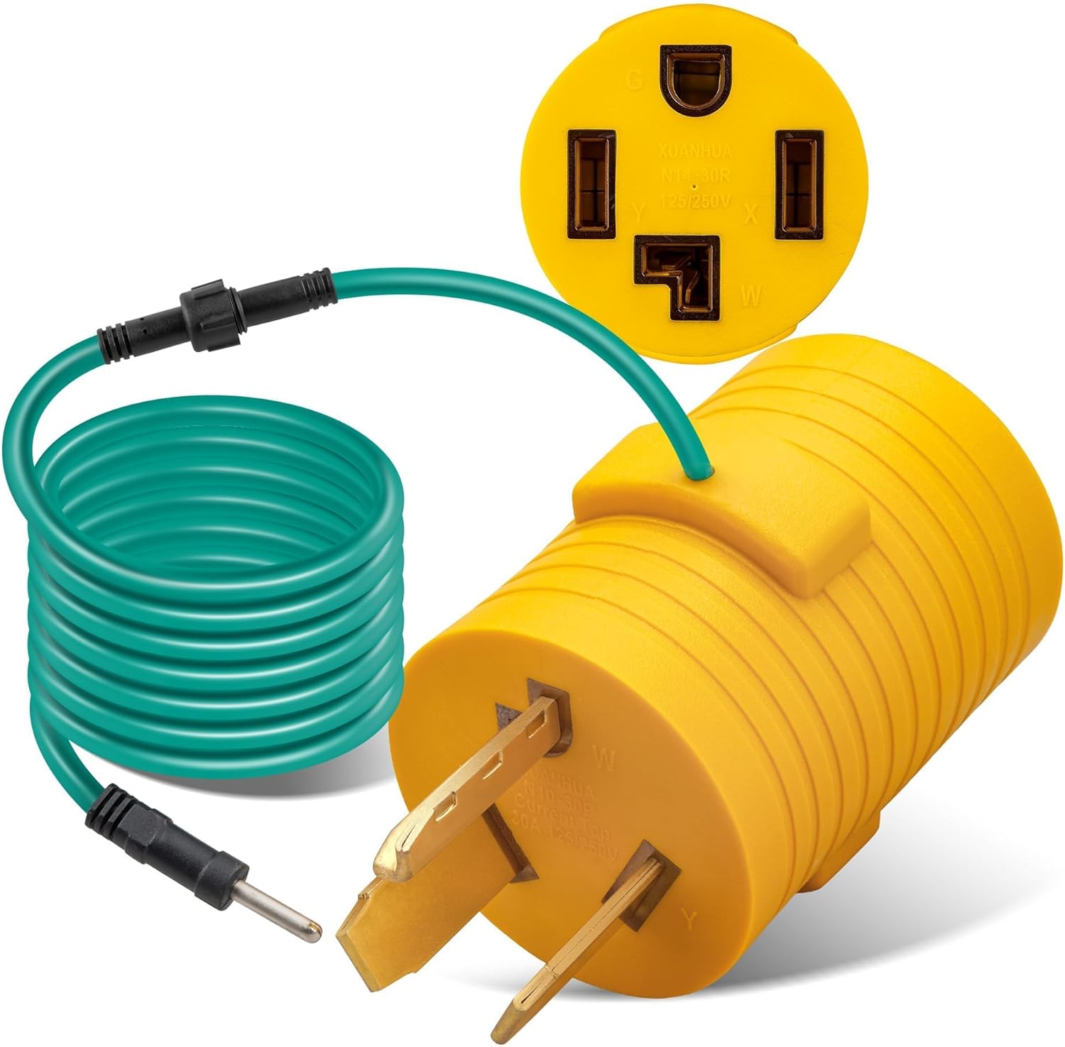 MECMO 4 Prong to 3 Prong Dryer Plug Adapter, 4P Newer Dryer to 3P Older House with Safety Ground Wire - NEMA 10-30P to NEMA 14-30R, 220V 30 Amp New Dryer to Old Receptacle Convert Cord