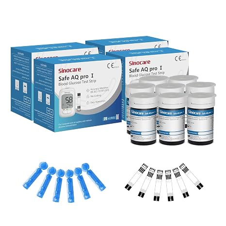 Sinocare Safe AQ Pro I Blood Sugar Test Strips 200pcs, for Safe AQ Pro I | Blood Glucose Test Strips and Lancing Devices, Only for Safe AQ Pro I Glucose Monitor, No Code, Composite Silver Test Strips