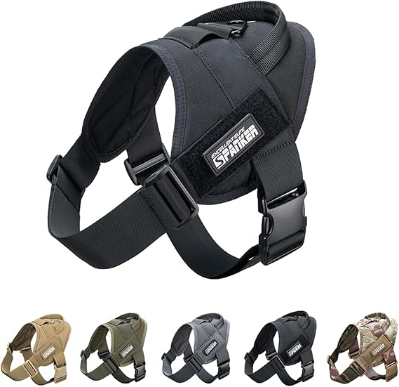EXCELLENT ELITE SPANKER Tactical Service Dog Vest Harness Easy Control | Adjustable Nylon Training Military Patrol No-Pull Pet Harness with Handle for Small Medium Large Dogs