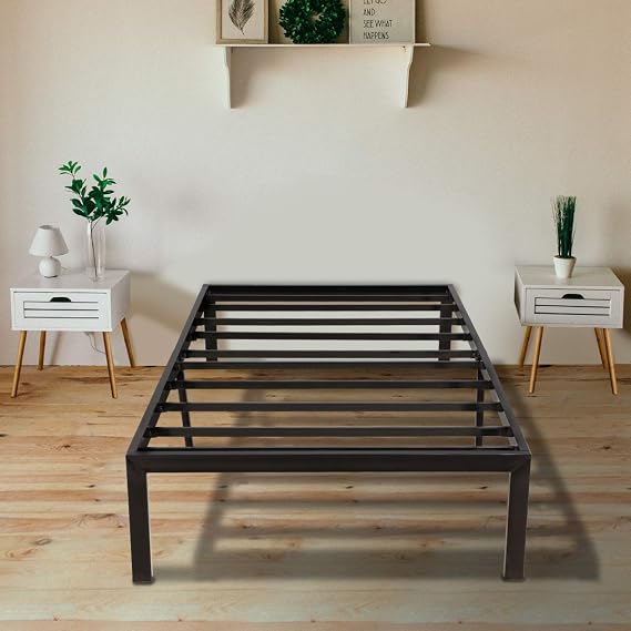Twin Bed Frame, 14 Inch Platform Bed Frame No Box Spring Needed, Metal Twin Size Bed Frame with Storage , Heavy Duty Steel Slat and Anti-Slip Support, Easy Quick Lock Assembly - Twin--2SET