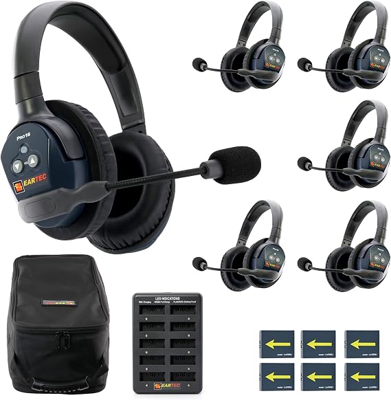 EARTEC Ultralite PRO16 Wireless Intercom Headset System for 6 Users Long Range 1/2 Mile, Hands-Free Full Duplex, 10-Hour Battery, Dual Ear, Expandable to 16 U.S. Company Since 1961