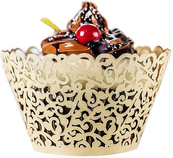 YOZATIA 60PCS Ivory Cupcake Wrappers, Lace Cupcake Liners Laser cut Cupcake Papers for Wedding/Birthday Party Decoration (ivory)