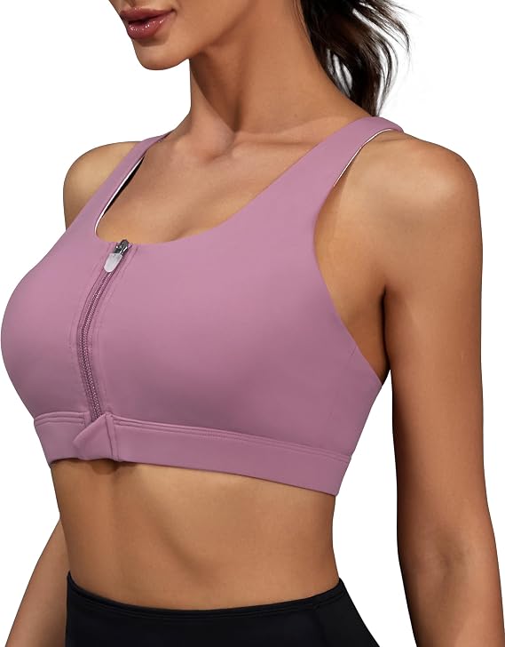Front Zipper Sports Bras for Women High Impact Workout Bra Tops Padded Criss-Cross Back Yoga Training Running Bras