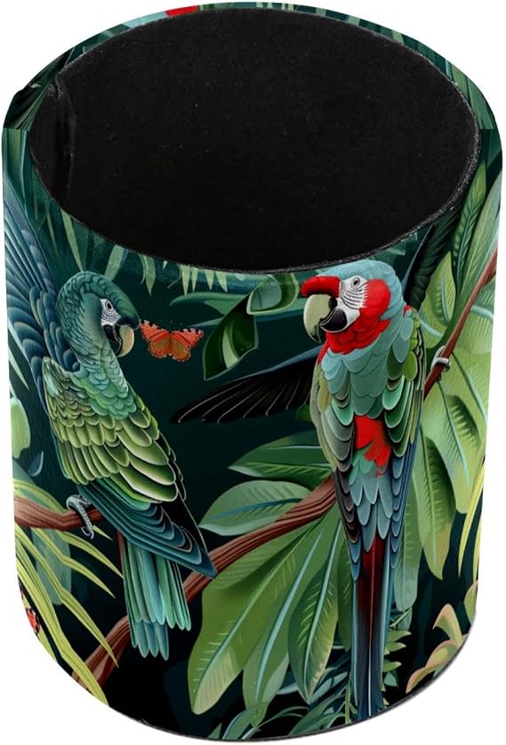 Makeup Brush Holder,Tropical Jungle Butterfly Birds Pencil Cup