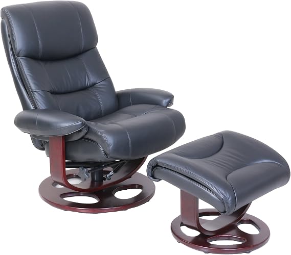 BarcaLounger Dawson 15-8038 Leather Swivel Pedestal Recliner Chair and Ottoman - 3607-99 Frampton Black Leather