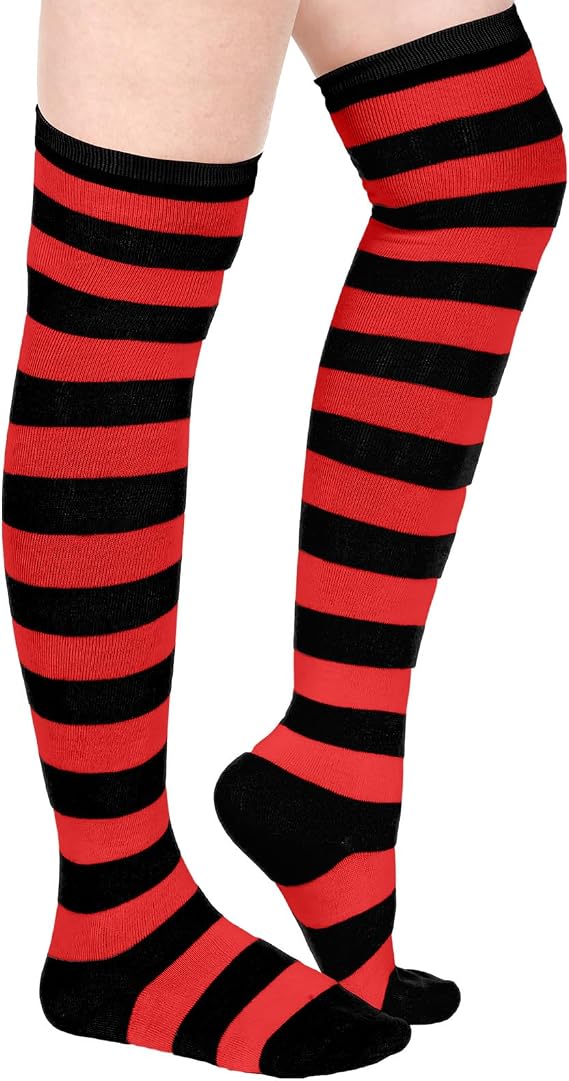 Geyoga Striped Over Knee Thigh High Socks for Women Girls Ladies Costume Halloween Party Supplies Striped Tights Stockings