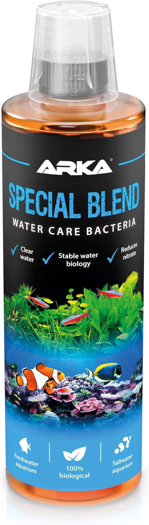 Cleaning Bacteria Aquarium 473 ml - Special Blend Water Care | stable water biology, clear water, removes odours, organic waste, reduces nitrate, fish tank, freshwater, saltwater
