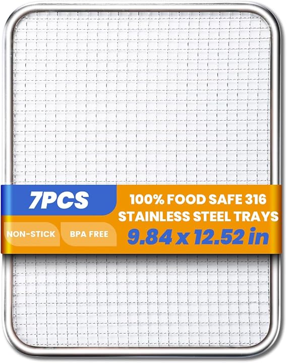 Cercker 316 7pcs Stainless Steel Dehydrator Tray 9.84 * 12.52in, Food Dehydrator Trays 7 Pack, Fruit Dryer Trays, BPA-Free Food Dryer Accessories