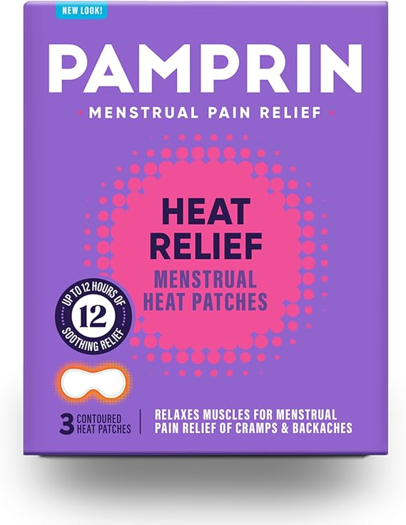 Pamprin Heat Relief Menstrual Patches for Portable Menstrual Pain Relief of Cramps and backaches, 3 Count