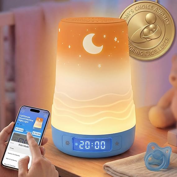 Mewaii White Noise Sound Machine Baby & Adult, 100 Soothing Sounds, AI Cry Detection, App Control, 360 RGB Night Light, Sleep Routine Builder, Alarm Clock for Home Nursery Travel Baby Essentials Gift