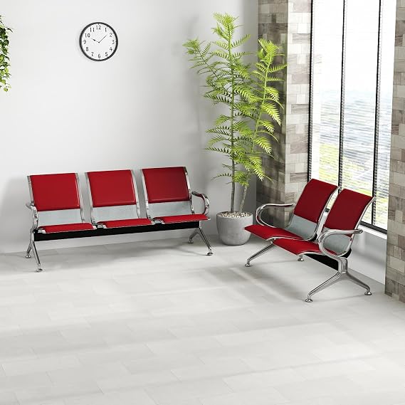 5 Seat PU Leather Reception Room Chairs - Waiting Room Chairs with Arms Airport Waiting Bench, Lobby Bench Seating Office Chairs Waiting Area Chairs for Airport Business Hospital Market Red