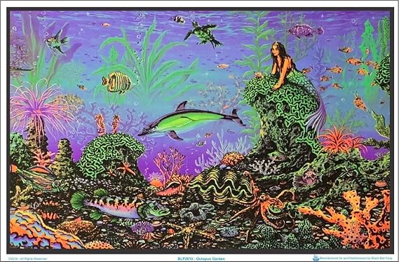 Scorpio Posters Octopus Garden (by Michael Fishel) Blacklight Poster - Authentic Blacklight-Reactive Flocked Material - 23" x 35"