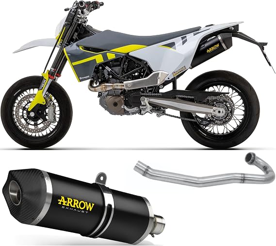 arrow 72623akn+72175pz+72176pd, silencer with header-pipes, complete system homologated catalytic race-tech black alu, endcap carbon, compatible with husqvarna 701 supermoto 2023 mototopgun