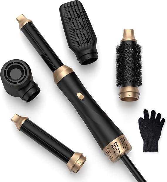 5 in 1 Blow Dryer Brush Set with Air Curler Wrap Hair Styler, Negative Ionic Hair Dryer Brush, Detachable Hair Tool for Curling, Volumizer,Straightener,Drying