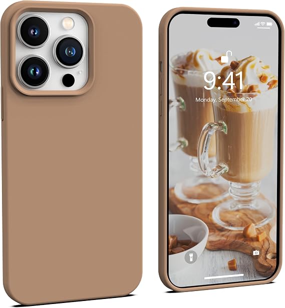 IceSword Compatible with iPhone 14 Pro Case Milk Tea, Liquid Silicone Case Phone Cover Slim Protective, Soft Anti-Scratch Light Brown Beige Warm Tan [Shockproof] 6.1inch 14Pro - Milk Tea