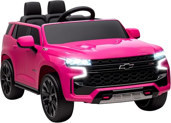 Aosom Licensed Chevrolet Tahoe Ride On Car Parent Remote Control Pink | 12V 7AH Battery Power Ride On Toy, LED Lights, Music, 4 Wheeler Suspension, 3 Speeds, Kids Electric Vehicle, Aged 3+