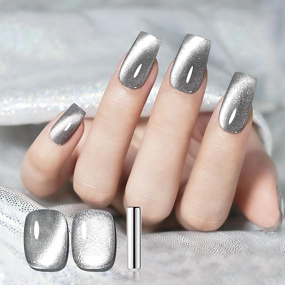 JODSONE 16.5ml Silver Cat Eye Gel CAT01 Gel Nail Polish Soak Off LED Gel Polish for Nail Art Manicure DIY Salon at Home Gift for Women