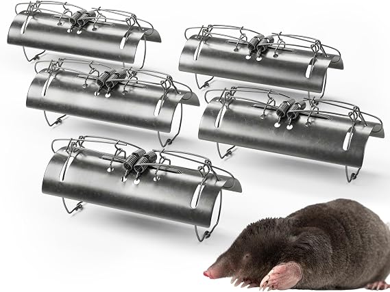 REPELEM Tunnel Mole Traps - Reusable, Rust-Free, Humane Kill, Pack of 5 | Rust-Free, Flat Bottom Design for Easy Setup, Chemical-Free, Instant Kill for No Suffering, Effective Mole Control