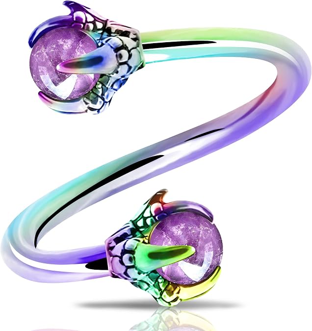 OUFER Twist Helix Earring 316L Stainless Steel Dragon Claw with Opalite Center 16G Twist Lip Labret Cartilage Upper Lobe Piercing Jewelry