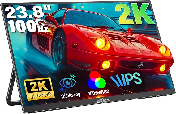 InnoView Mobile Monitor, 23.8 inches, 2K Mobile Display, QHD 2560 x 1440, 100% sRGB 100 Hz, Portable Monitor, Large Screen, Gaming Monitor, IPS LCD Panel, Non-Glossy, HDR Mode, FreeSync Blue Light