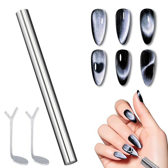Double-Head Nail Magnet with Heart Shaped Cat-Eye Tool, Multifunctional Cat Eye Gel Nail Polish Magnet Pen, 3D Magnetic Nail Polish Stick for Home DIY, Salon, Studio, Nail Art Design Tools