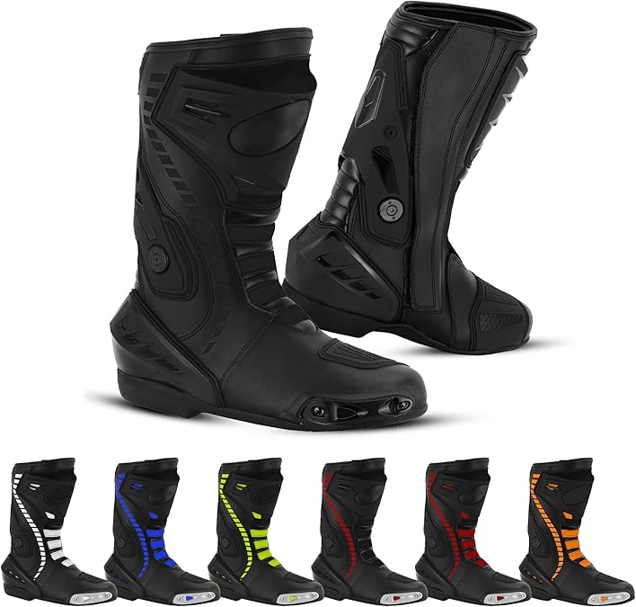 Mens Waterproof Motorcycle Racing Boots Leather Motorbike Shoes with Ankle Protection & Non-Slip Sole for Motocross